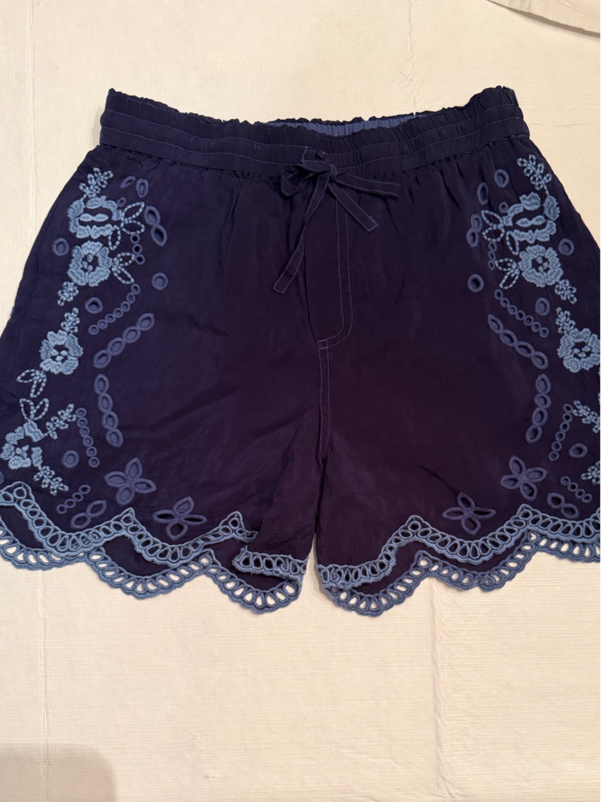 Johnny Was Navy Blue Embroidered Shorts New With Tags! They Are Lined